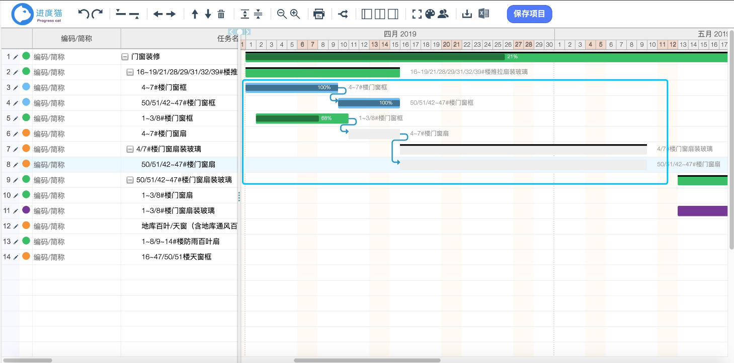 前置依赖：任务间的连接线与自动顺延